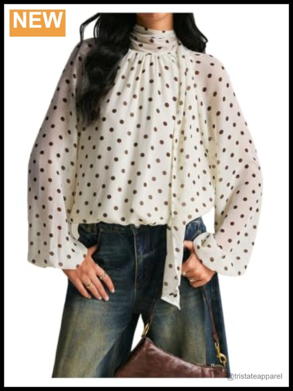 Women's Sheer Polka Dot Long Sleeve Mock Neck Blouse Dressy Casual Top